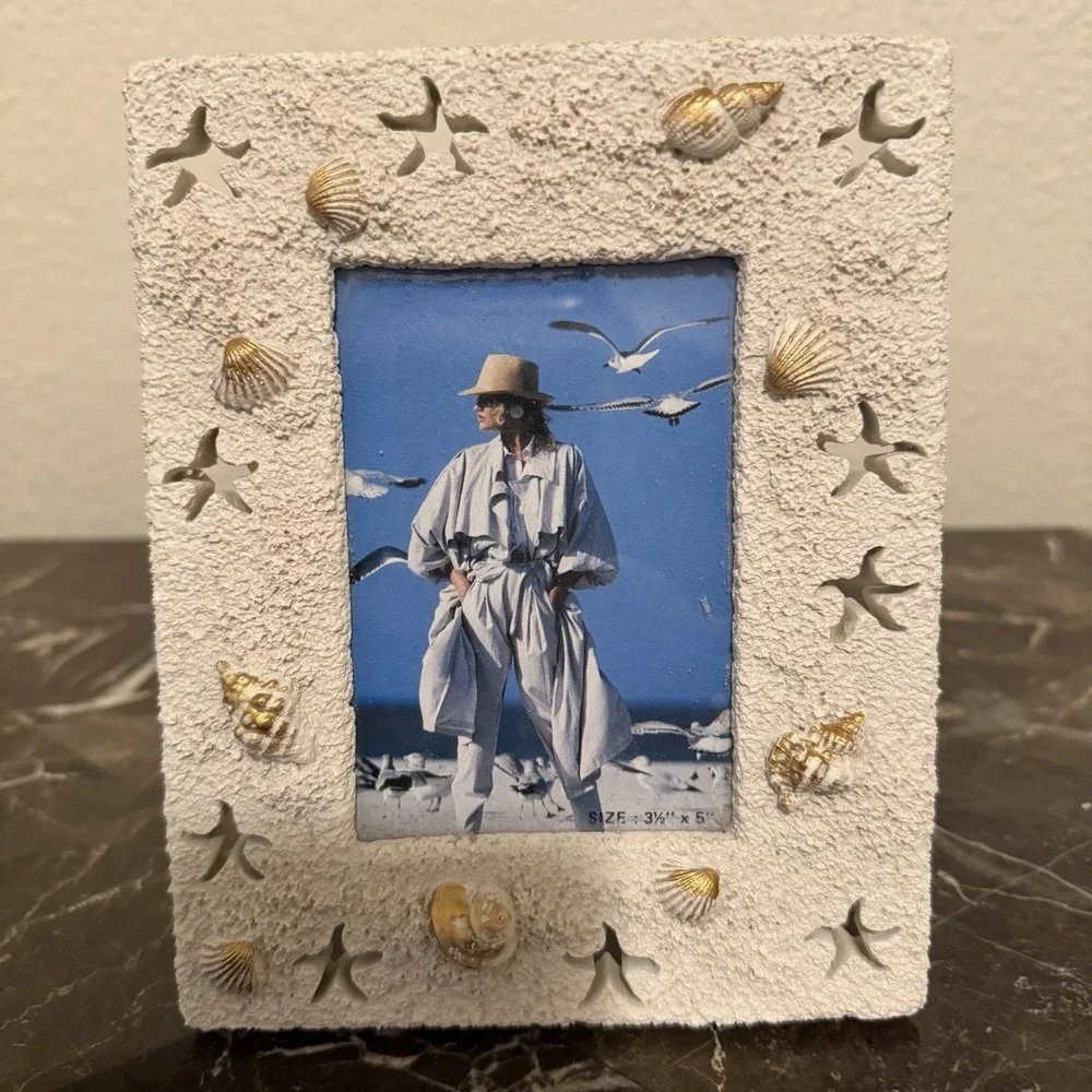 Coastal Photo Frame Shells Starfish Beach‎ Theme Ornate Holds 3x5 Picture